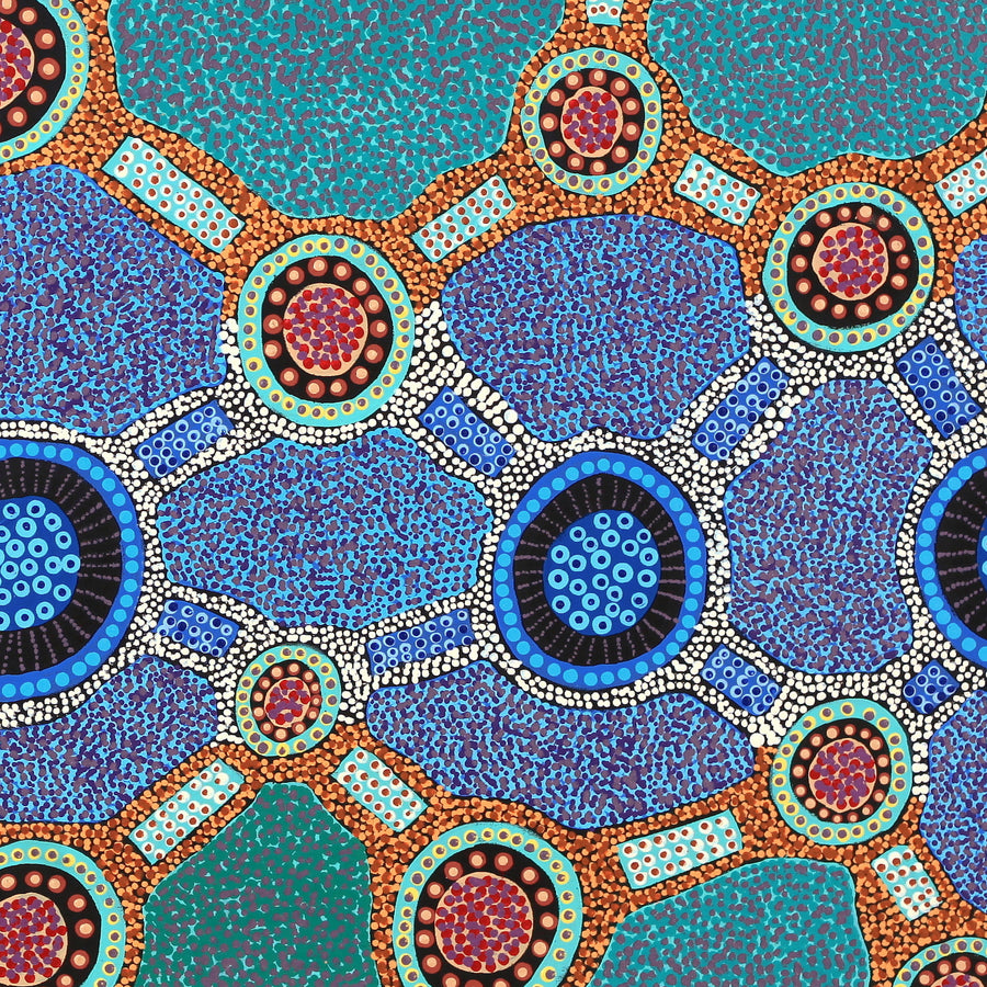 Aboriginal Artwork by Jennifer Napaljarri Lewis, Ngapa Jukurrpa (Water Dreaming) - Puyurru, 122x61cm