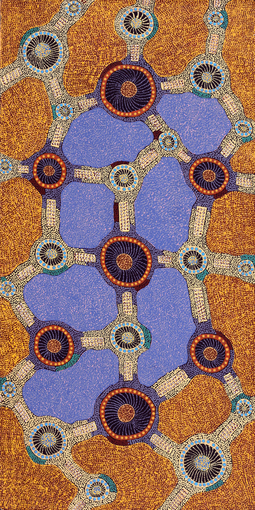 Aboriginal Artwork by Jennifer Napaljarri Lewis, Ngapa Jukurrpa (Water Dreaming) - Puyurru, 152x76cm
