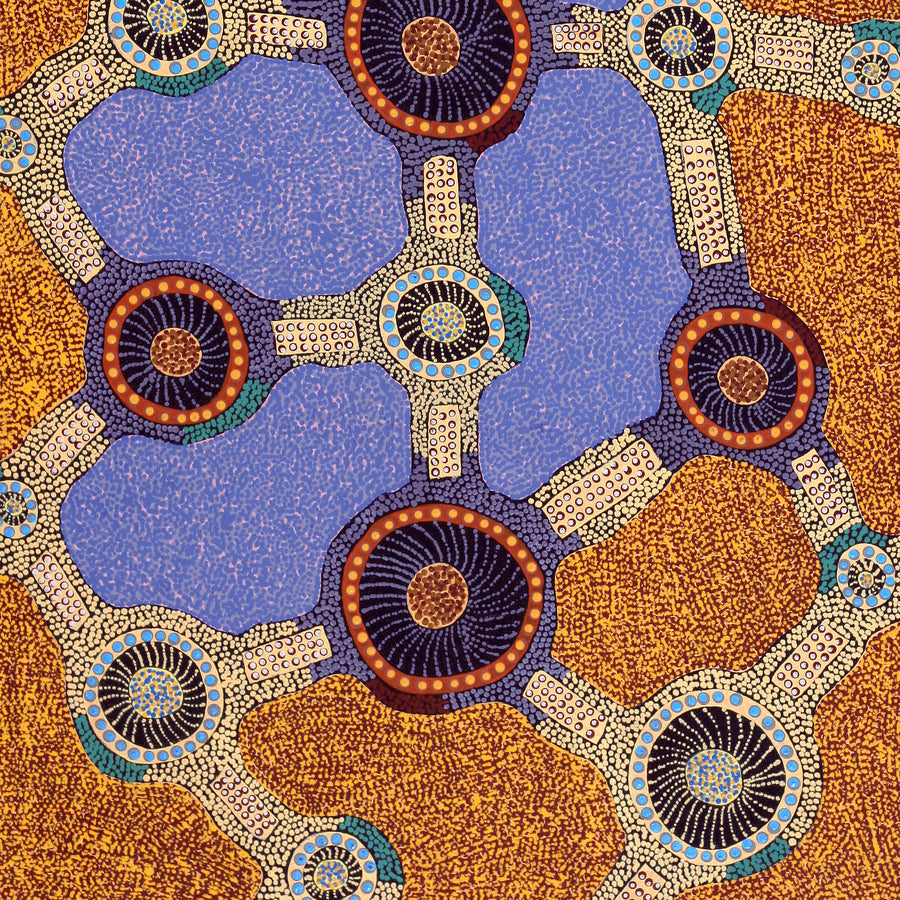 Aboriginal Artwork by Jennifer Napaljarri Lewis, Ngapa Jukurrpa (Water Dreaming) - Puyurru, 152x76cm