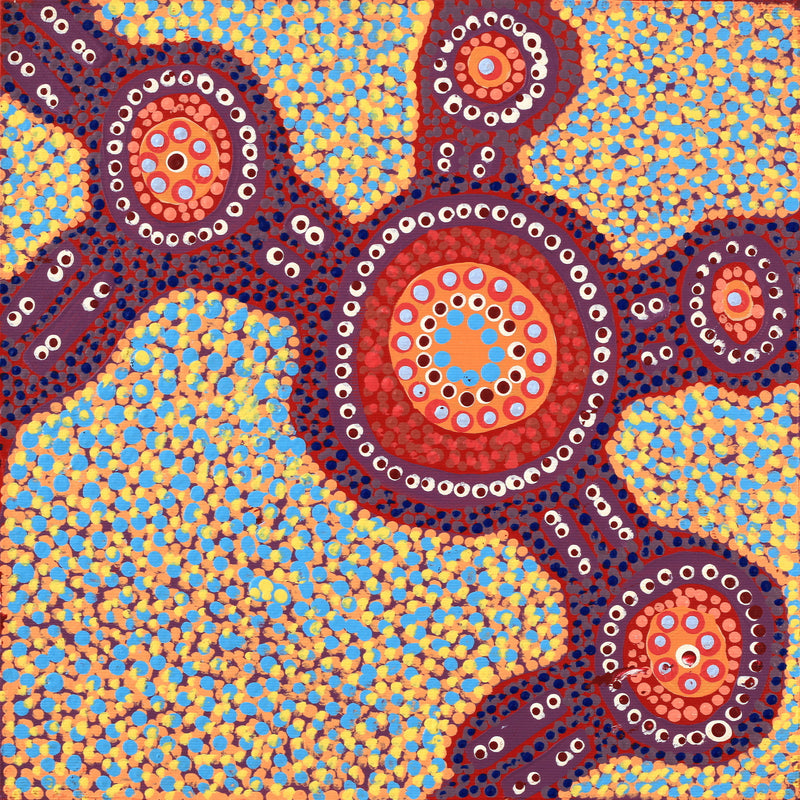 Aboriginal Artwork by Jennifer Napaljarri Lewis, Ngapa Jukurrpa (Water Dreaming) - Puyurru, 30x30cm