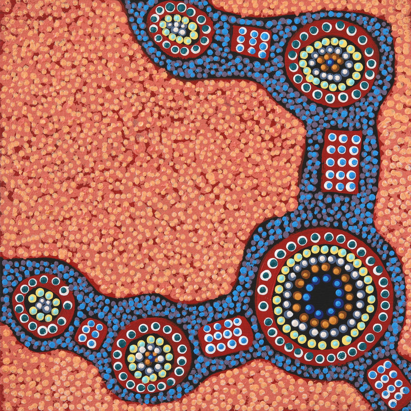 Aboriginal Artwork by Jennifer Napaljarri Lewis, Ngapa Jukurrpa (Water Dreaming) - Puyurru, 30x30cm