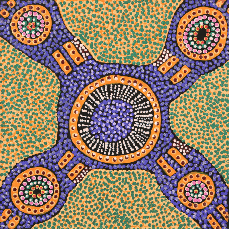 Aboriginal Artwork by Jennifer Napaljarri Lewis, Ngapa Jukurrpa (Water Dreaming) - Puyurru, 30x30cm