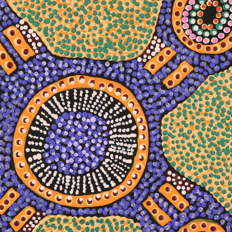 Aboriginal Artwork by Jennifer Napaljarri Lewis, Ngapa Jukurrpa (Water Dreaming) - Puyurru, 30x30cm