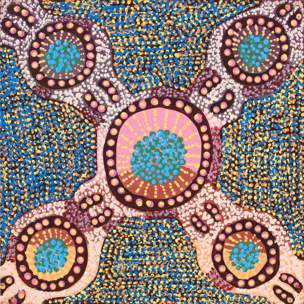 Aboriginal Art by Jennifer Napaljarri Lewis, Ngapa Jukurrpa (Water Dreaming) - Puyurru, 30x30cm - ART ARK®