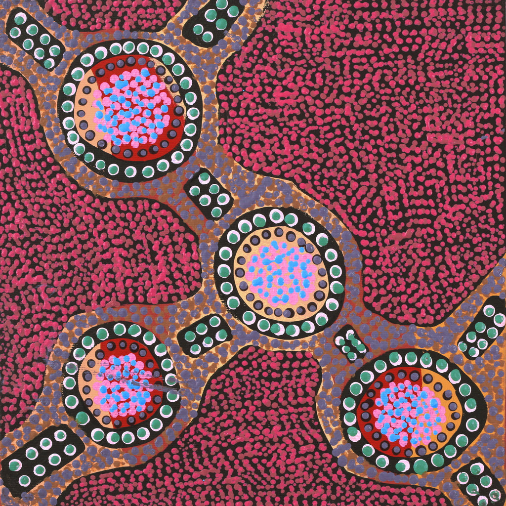 Aboriginal Artwork by Jennifer Napaljarri Lewis, Ngapa Jukurrpa (Water Dreaming) - Puyurru, 30x30cm