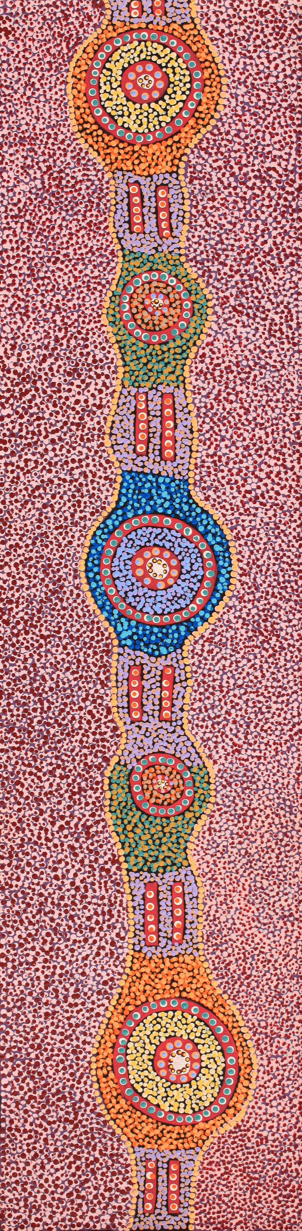 Aboriginal Artwork by Jennifer Napaljarri Lewis, Ngapa Jukurrpa (Water Dreaming) - Puyurru, 122x30cm