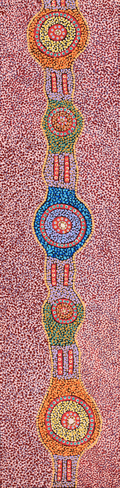 Aboriginal Artwork by Jennifer Napaljarri Lewis, Ngapa Jukurrpa (Water Dreaming) - Puyurru, 122x30cm