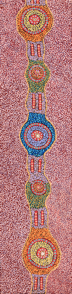Aboriginal Artwork by Jennifer Napaljarri Lewis, Ngapa Jukurrpa (Water Dreaming) - Puyurru, 122x30cm