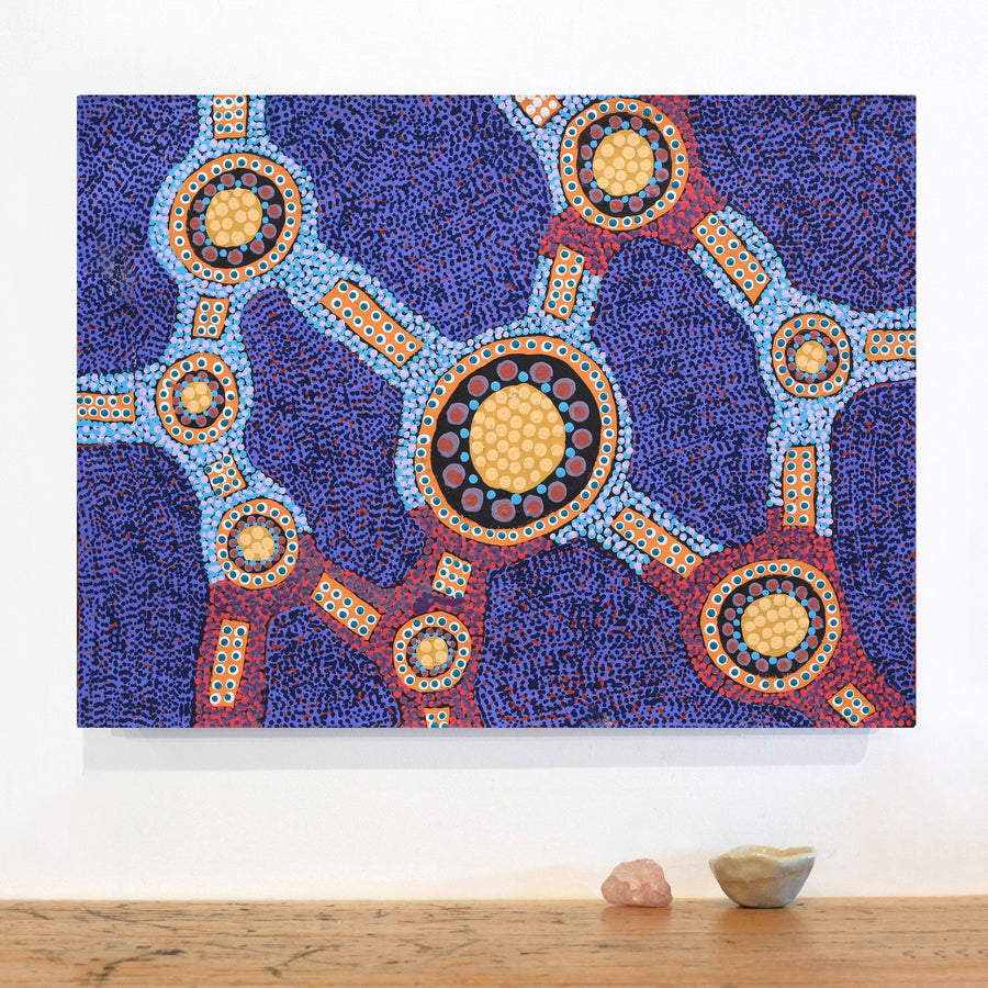 Aboriginal Artwork by Jennifer Napaljarri Lewis, Ngapa Jukurrpa (Water Dreaming) - Puyurru, 61x46cm