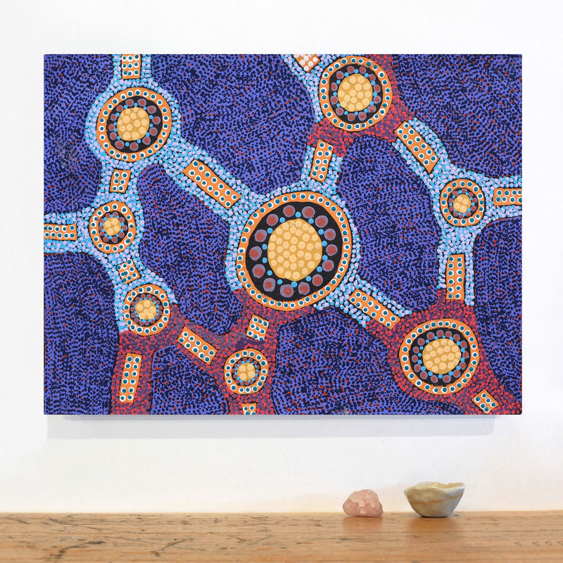 Aboriginal Artwork by Jennifer Napaljarri Lewis, Ngapa Jukurrpa (Water Dreaming) - Puyurru, 61x46cm