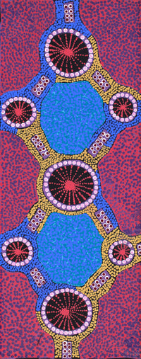 Aboriginal Artwork by Jennifer Napaljarri Lewis, Ngapa Jukurrpa (Water Dreaming) - Puyurru, 76x30cm