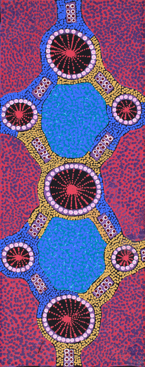 Aboriginal Art by Jennifer Napaljarri Lewis, Ngapa Jukurrpa (Water Dreaming) - Puyurru, 76x30cm - ART ARK®