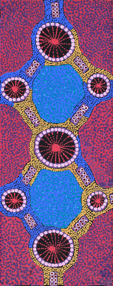 Aboriginal Artwork by Jennifer Napaljarri Lewis, Ngapa Jukurrpa (Water Dreaming) - Puyurru, 76x30cm