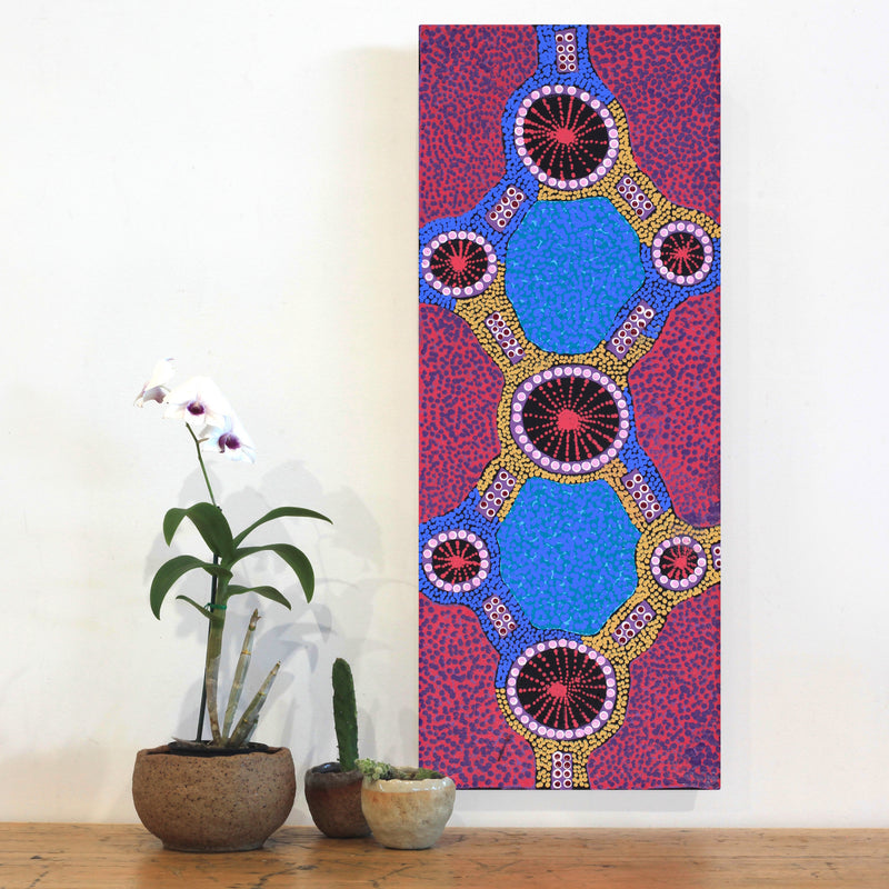 Aboriginal Artwork by Jennifer Napaljarri Lewis, Ngapa Jukurrpa (Water Dreaming) - Puyurru, 76x30cm