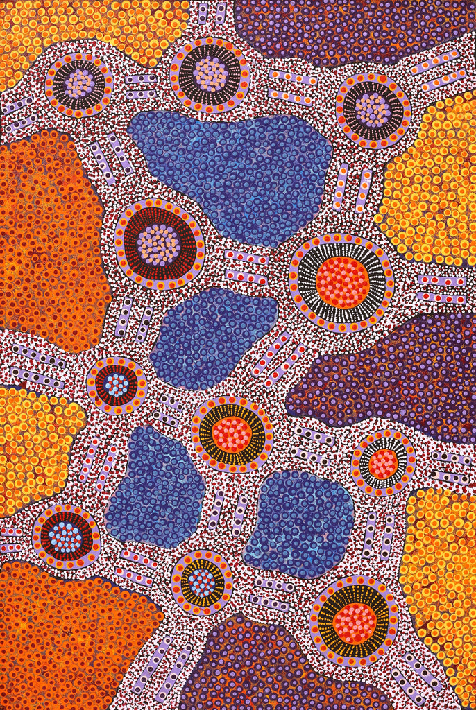 Aboriginal Artwork by Jennifer Napaljarri Lewis, Ngapa Jukurrpa (Water Dreaming) - Puyurru, 91x61cm - ART ARK®
