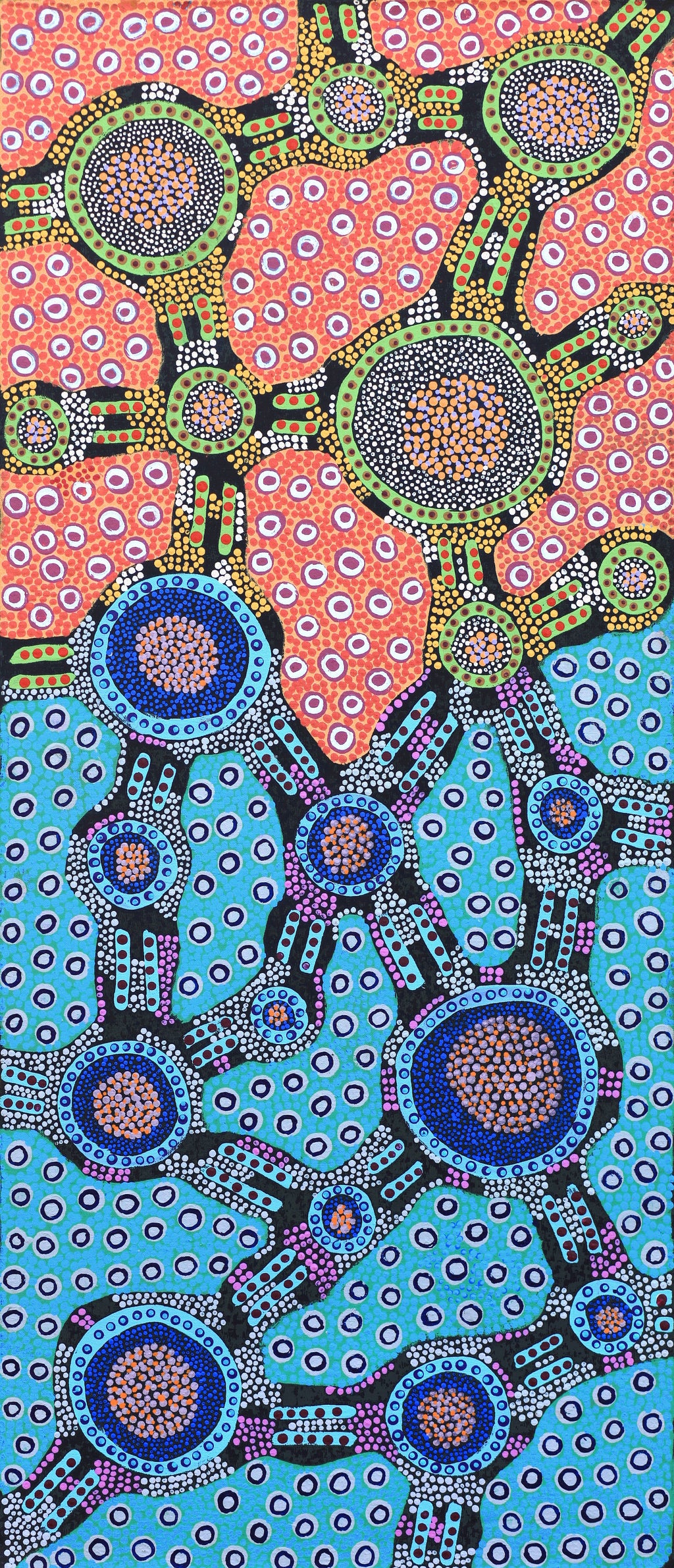 Aboriginal Artwork by Jennifer Napaljarri Lewis, Lukarrara Jukurrpa, 107x46cm