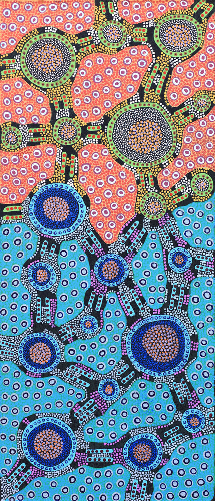 Aboriginal Artwork by Jennifer Napaljarri Lewis, Lukarrara Jukurrpa, 107x46cm