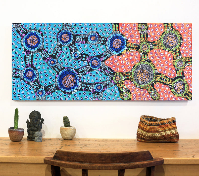 Aboriginal Artwork by Jennifer Napaljarri Lewis, Lukarrara Jukurrpa, 107x46cm