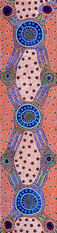 Aboriginal Artwork by Jennifer Napaljarri Lewis, Ngapa Jukurrpa (Water Dreaming) - Puyurru, 122x30cm