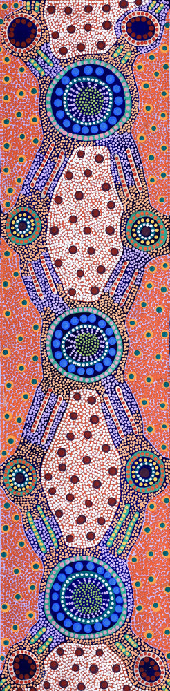 Aboriginal Artwork by Jennifer Napaljarri Lewis, Ngapa Jukurrpa (Water Dreaming) - Puyurru, 122x30cm