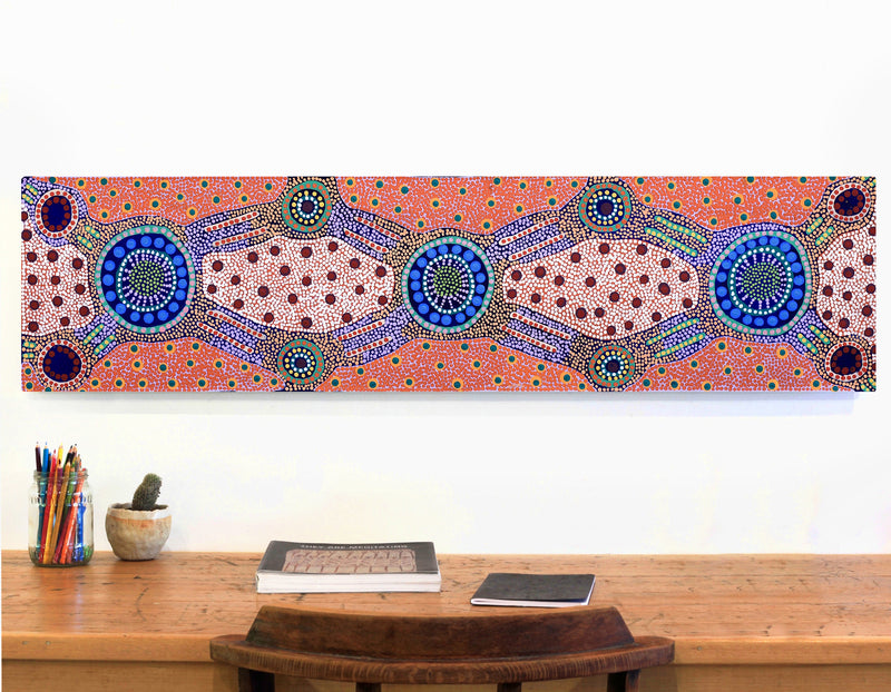 Aboriginal Artwork by Jennifer Napaljarri Lewis, Ngapa Jukurrpa (Water Dreaming) - Puyurru, 122x30cm