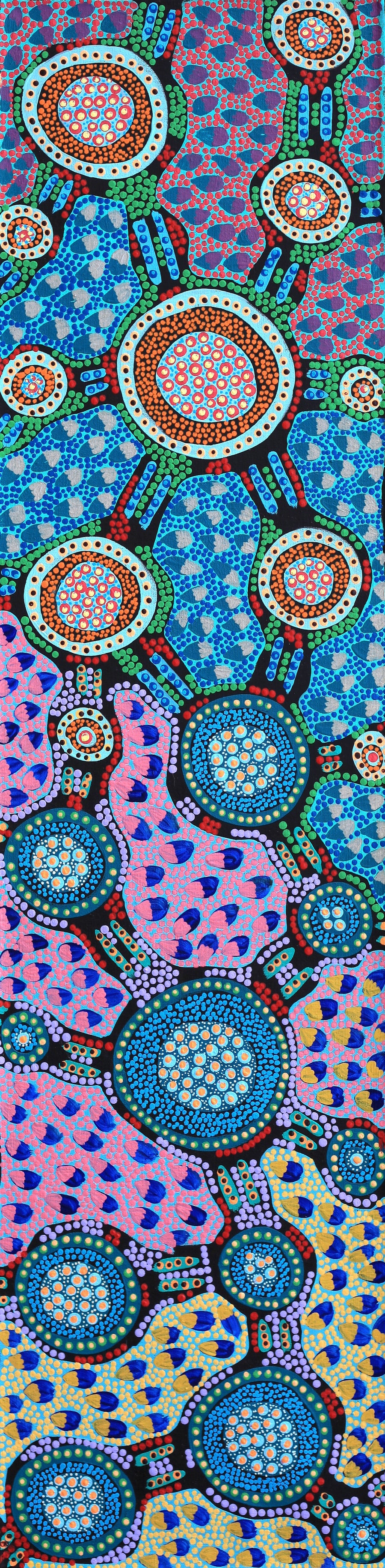 Aboriginal Artwork by Jennifer Napaljarri Lewis, Lukarrara Jukurrpa, 122x30cm