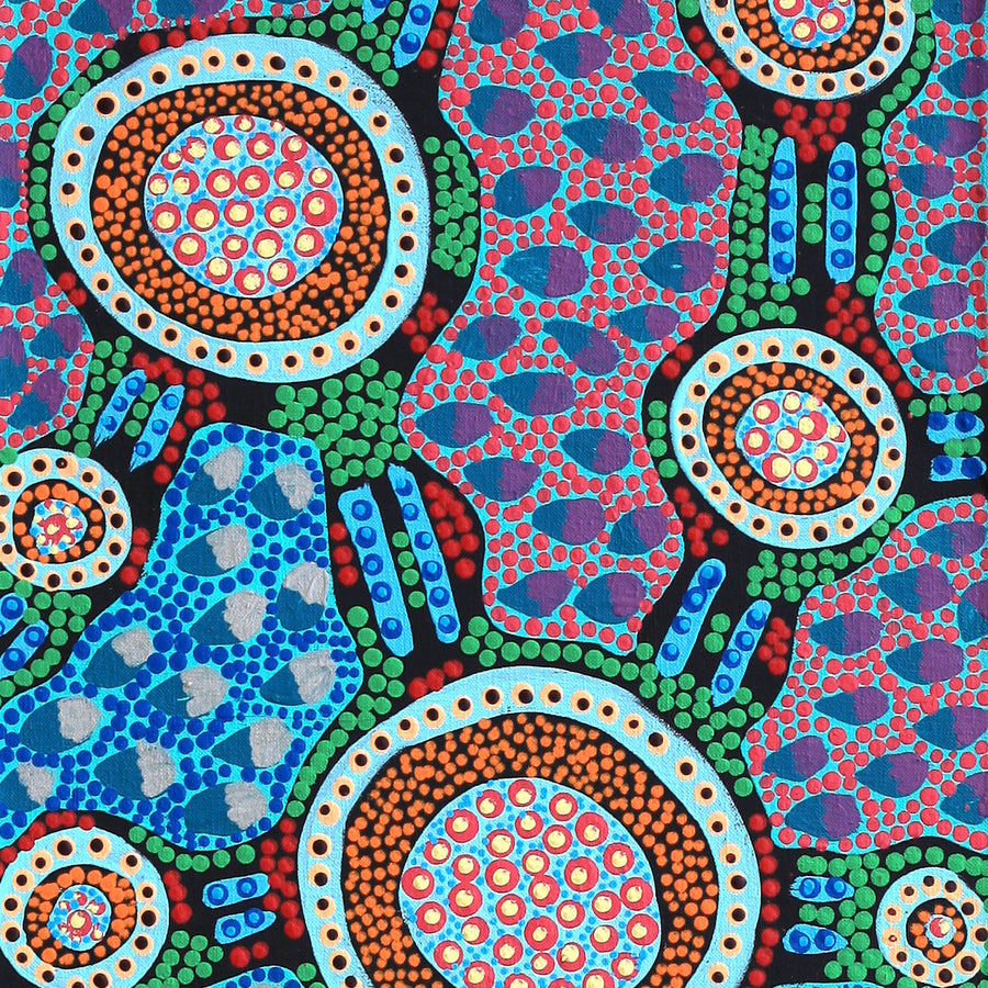 Aboriginal Artwork by Jennifer Napaljarri Lewis, Lukarrara Jukurrpa, 122x30cm