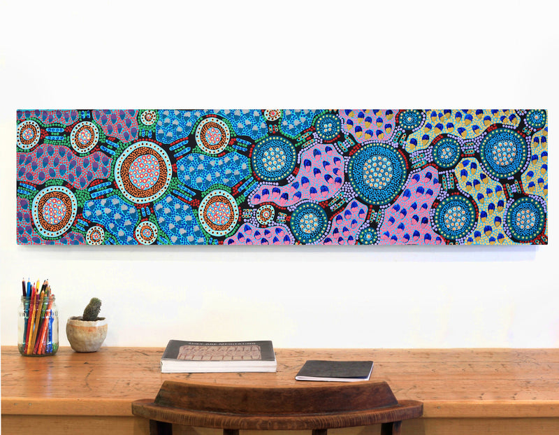 Aboriginal Artwork by Jennifer Napaljarri Lewis, Lukarrara Jukurrpa, 122x30cm
