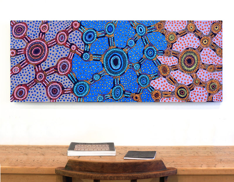 Aboriginal Artwork by Jennifer Napaljarri Lewis, Lukarrara Jukurrpa, 122x46cm