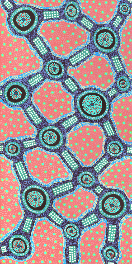 Aboriginal Artwork by Jennifer Napaljarri Lewis, Ngapa Jukurrpa (Water Dreaming) - Puyurru, 122x61cm