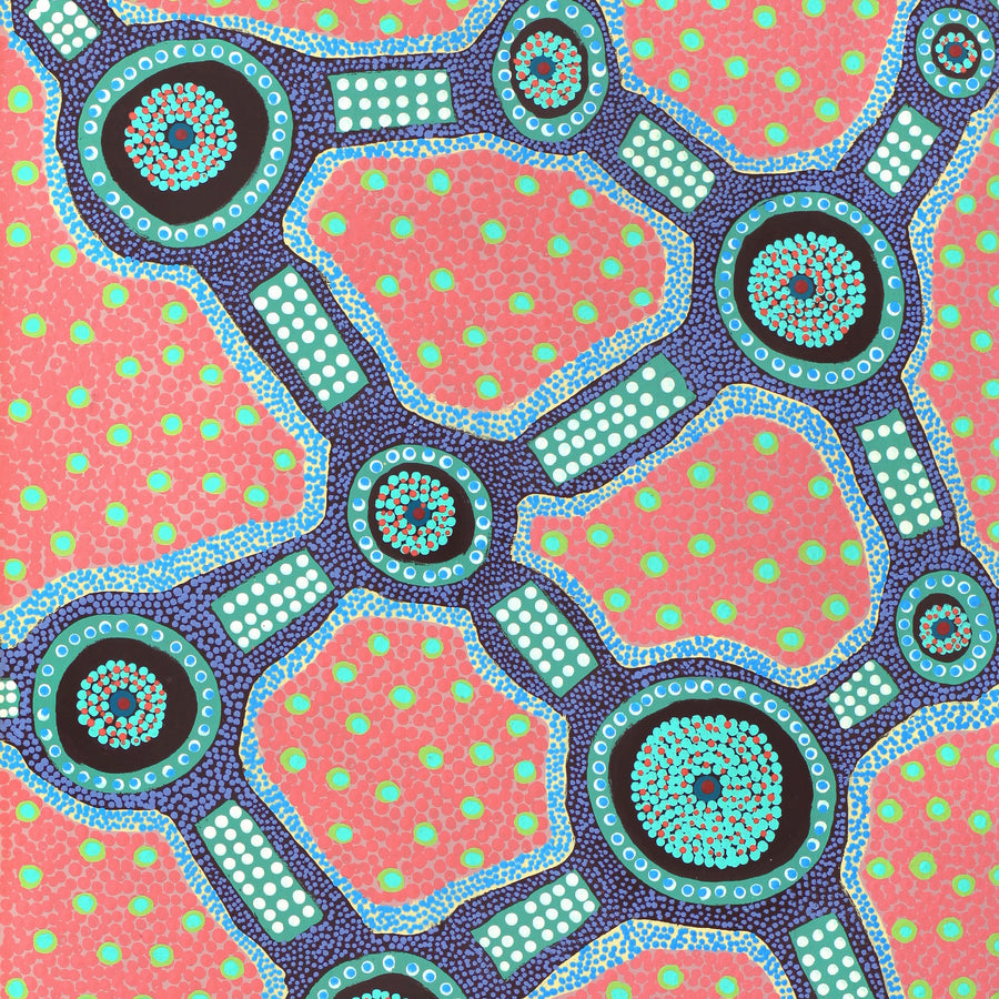 Aboriginal Artwork by Jennifer Napaljarri Lewis, Ngapa Jukurrpa (Water Dreaming) - Puyurru, 122x61cm