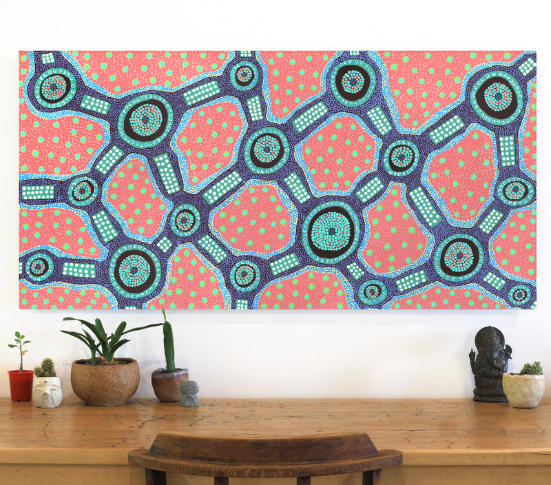 Aboriginal Artwork by Jennifer Napaljarri Lewis, Ngapa Jukurrpa (Water Dreaming) - Puyurru, 122x61cm