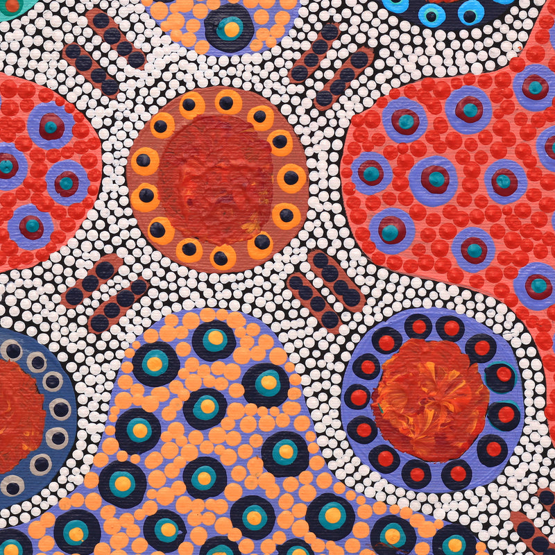 Aboriginal Artwork by Jennifer Napaljarri Lewis, Ngapa Jukurrpa (Water Dreaming) - Puyurru, 30x30cm