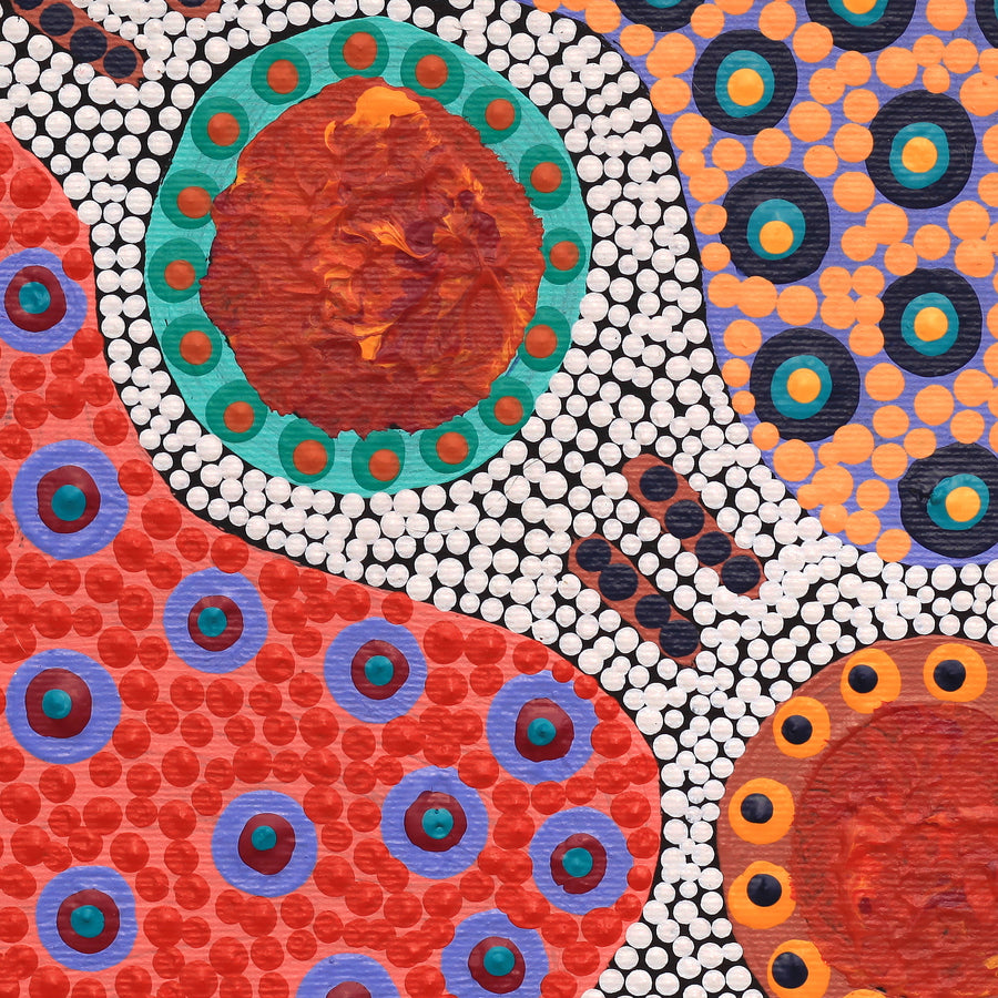 Aboriginal Artwork by Jennifer Napaljarri Lewis, Ngapa Jukurrpa (Water Dreaming) - Puyurru, 30x30cm