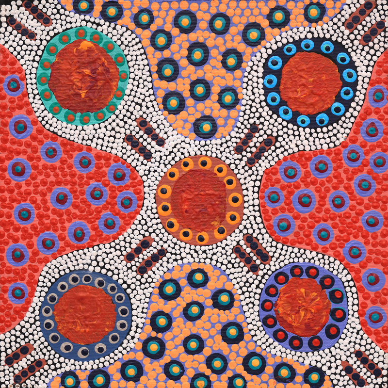 Aboriginal Artwork by Jennifer Napaljarri Lewis, Ngapa Jukurrpa (Water Dreaming) - Puyurru, 30x30cm
