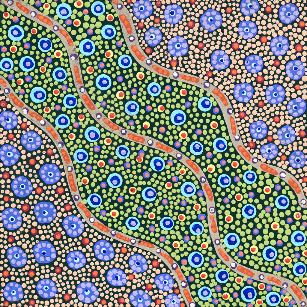 Aboriginal Artwork by Jennifer Napaljarri Lewis, Lukarrara Jukurrpa, 30x30cm