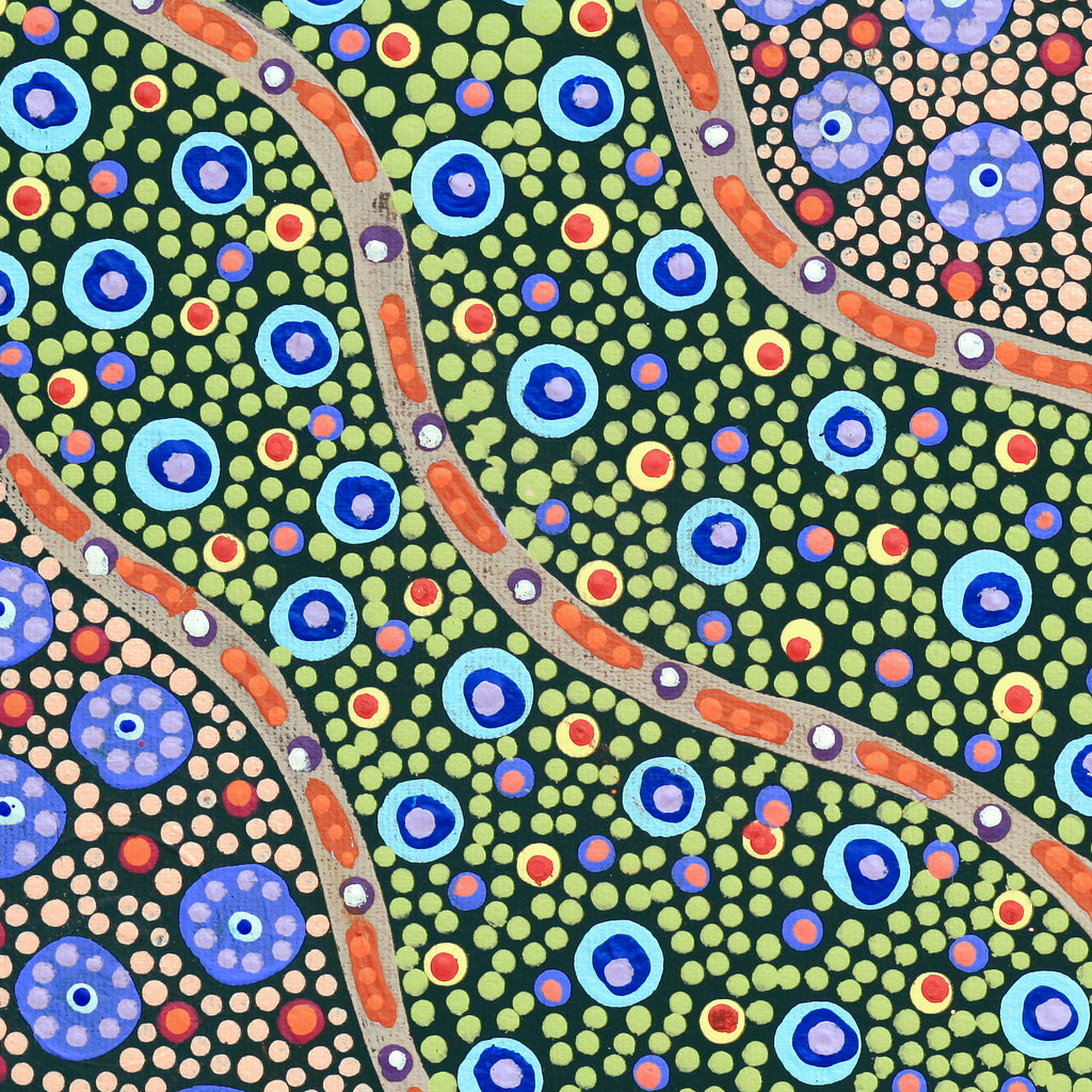 Aboriginal Artwork by Jennifer Napaljarri Lewis, Lukarrara Jukurrpa, 30x30cm