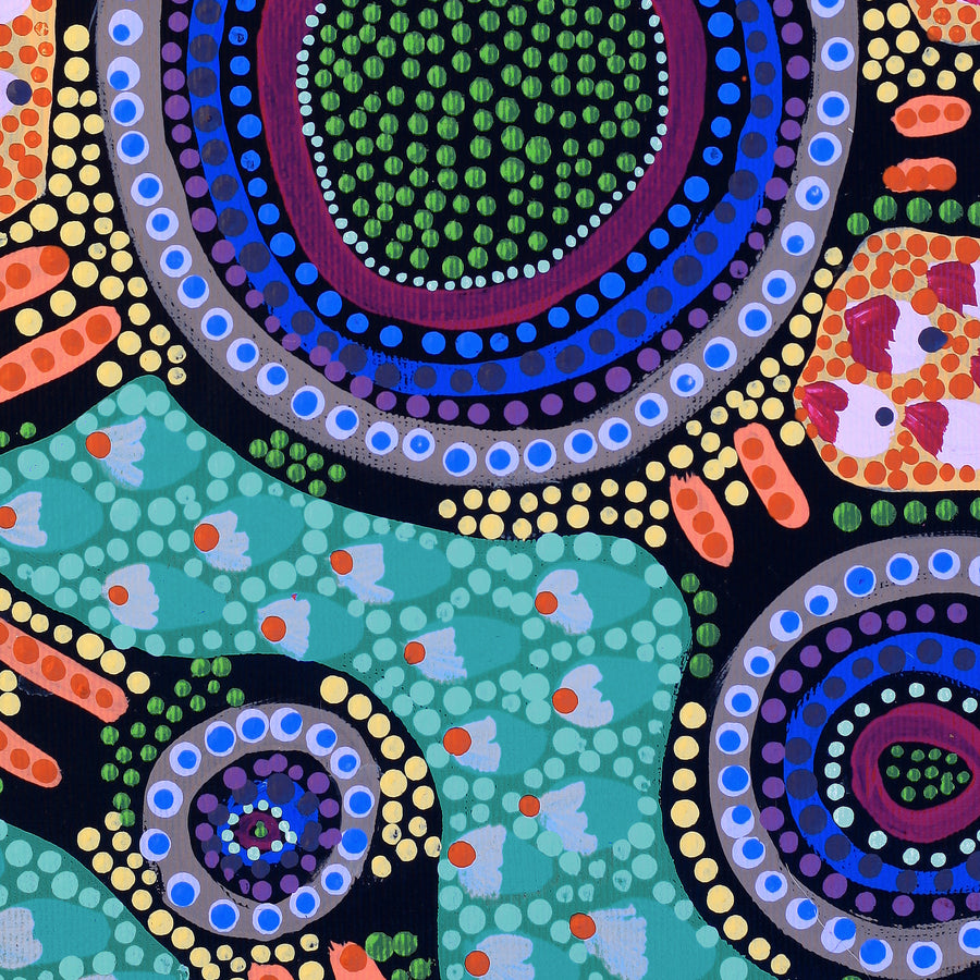 Aboriginal Artwork by Jennifer Napaljarri Lewis, Lukarrara Jukurrpa, 30x30cm
