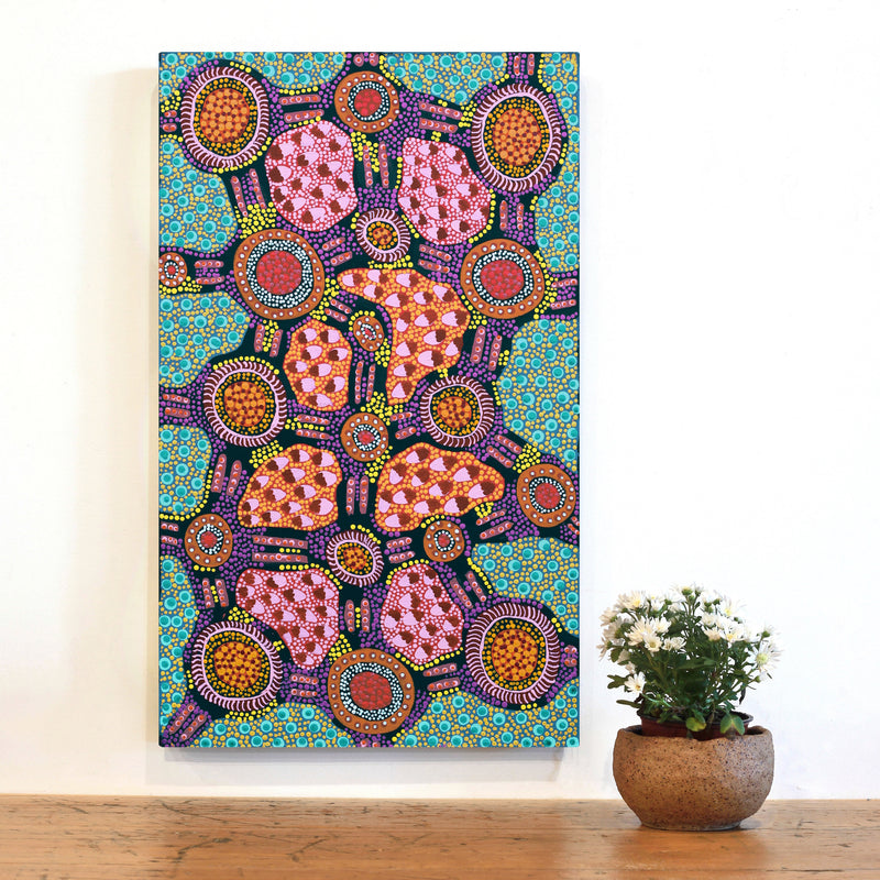 Aboriginal Artwork by Jennifer Napaljarri Lewis, Lukarrara Jukurrpa, 76x46cm