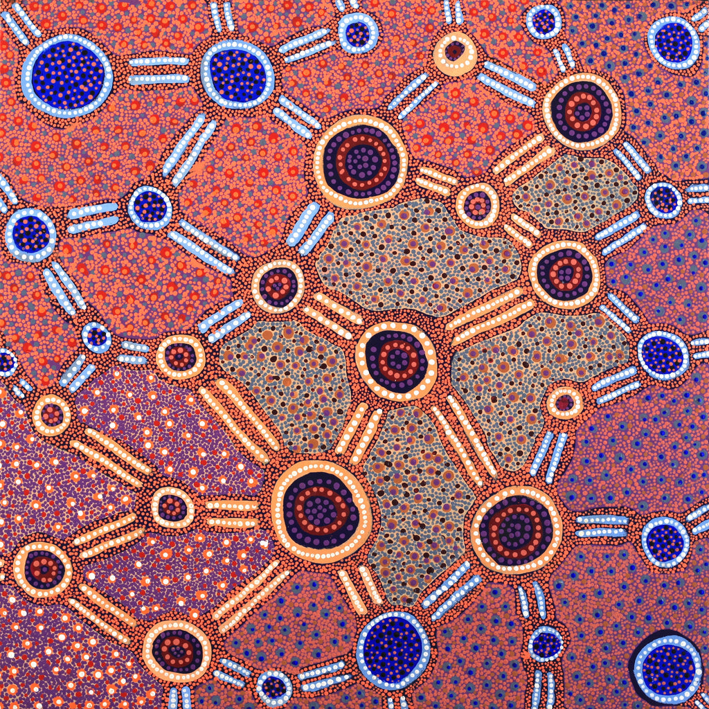 Aboriginal Art by Jennifer Napaljarri Lewis, Lukarrara Jukurrpa, 76x76cm - ART ARK®