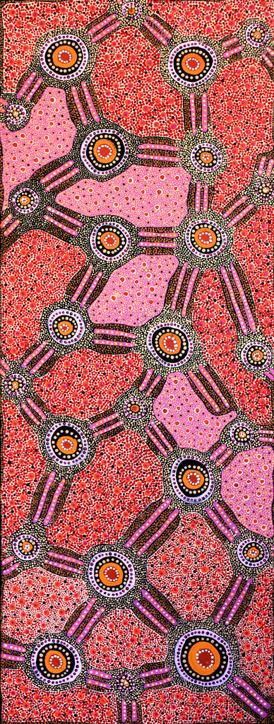 Aboriginal Artwork by Jennifer Napaljarri Lewis, Lukarrara Jukurrpa, 122x46cm