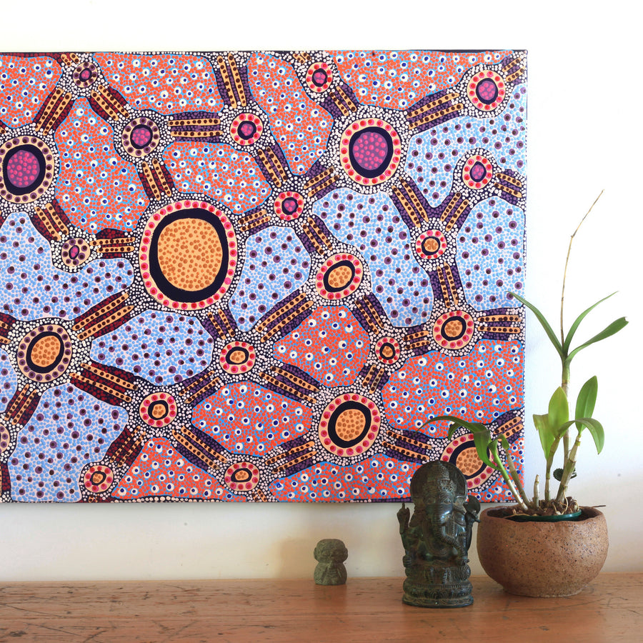 Aboriginal Artwork by Jennifer Napaljarri Lewis, Lukarrara Jukurrpa, 107x61cm