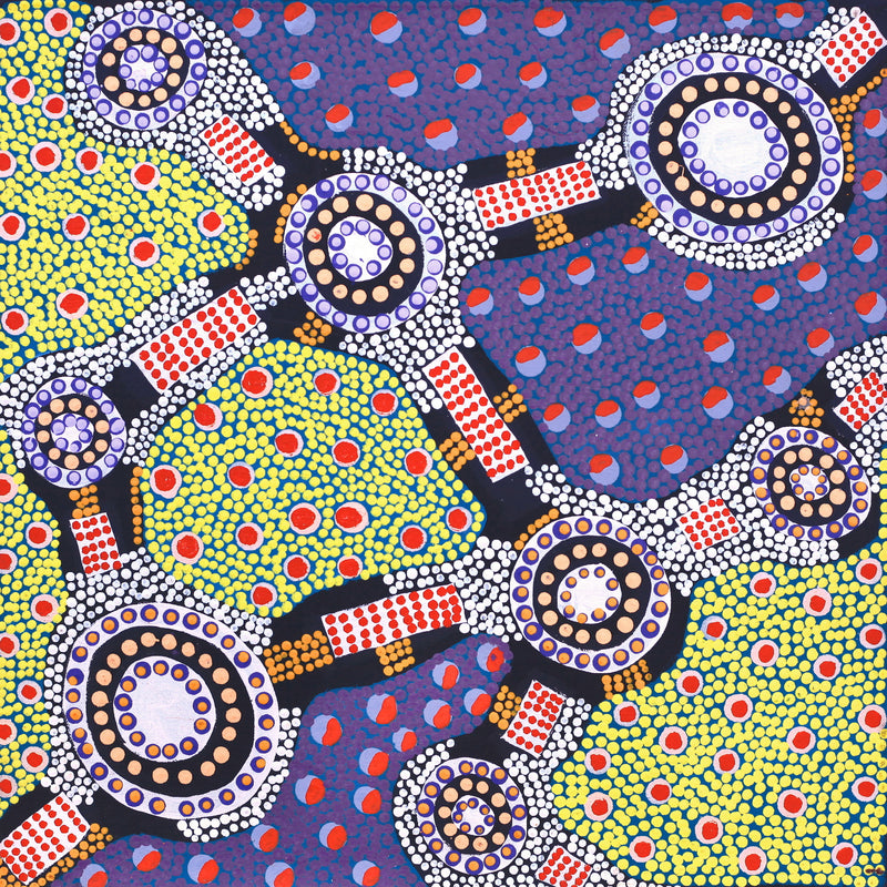 Aboriginal Artwork by Jennifer Napaljarri Lewis, Ngapa Jukurrpa (Water Dreaming) - Puyurru, 46x46cm