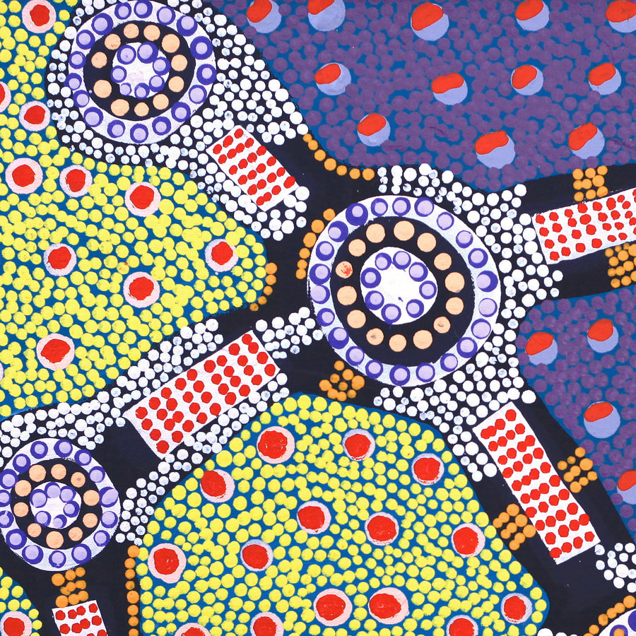 Aboriginal Artwork by Jennifer Napaljarri Lewis, Ngapa Jukurrpa (Water Dreaming) - Puyurru, 46x46cm