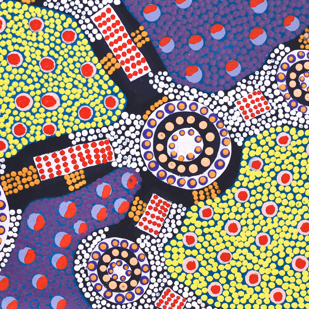 Aboriginal Artwork by Jennifer Napaljarri Lewis, Ngapa Jukurrpa (Water Dreaming) - Puyurru, 46x46cm