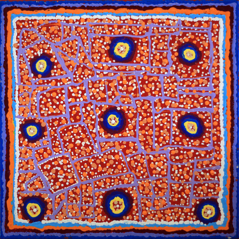 Aboriginal Artwork by Jenny Nangala Watson, Ngapa Jukurrpa (Water Dreaming) - Puyurru, 30x30cm