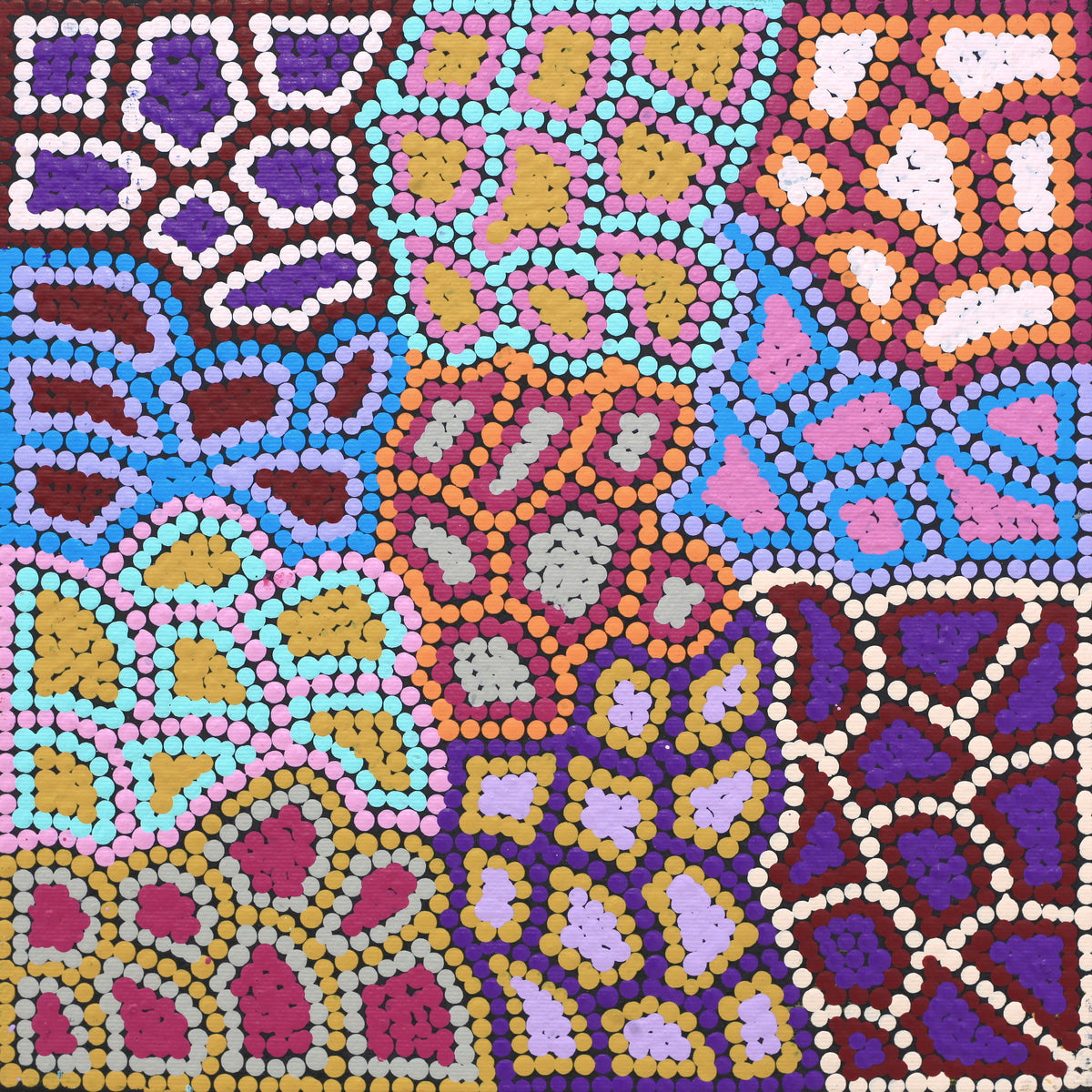 Aboriginal Art by Jerusha Nungarrayi Morris, Lukarrara Jukurrpa (Desert Fringe-rush Seed Dreaming), 30x30cm - ART ARK®