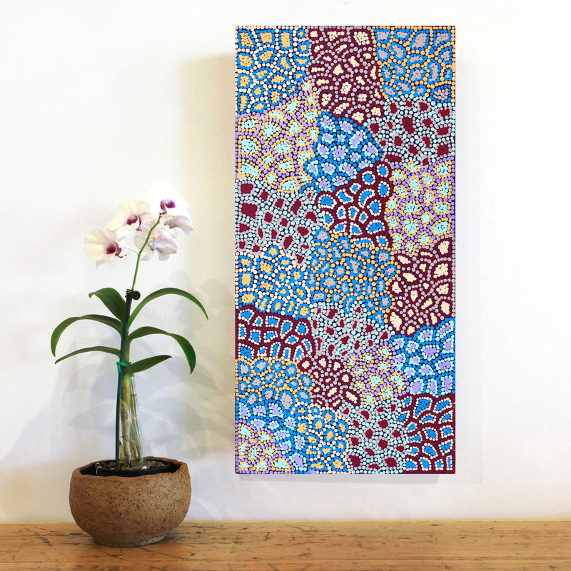 Aboriginal Artwork by Jerusha Nungarrayi Morris, Lukarrara Jukurrpa, 61x30cm