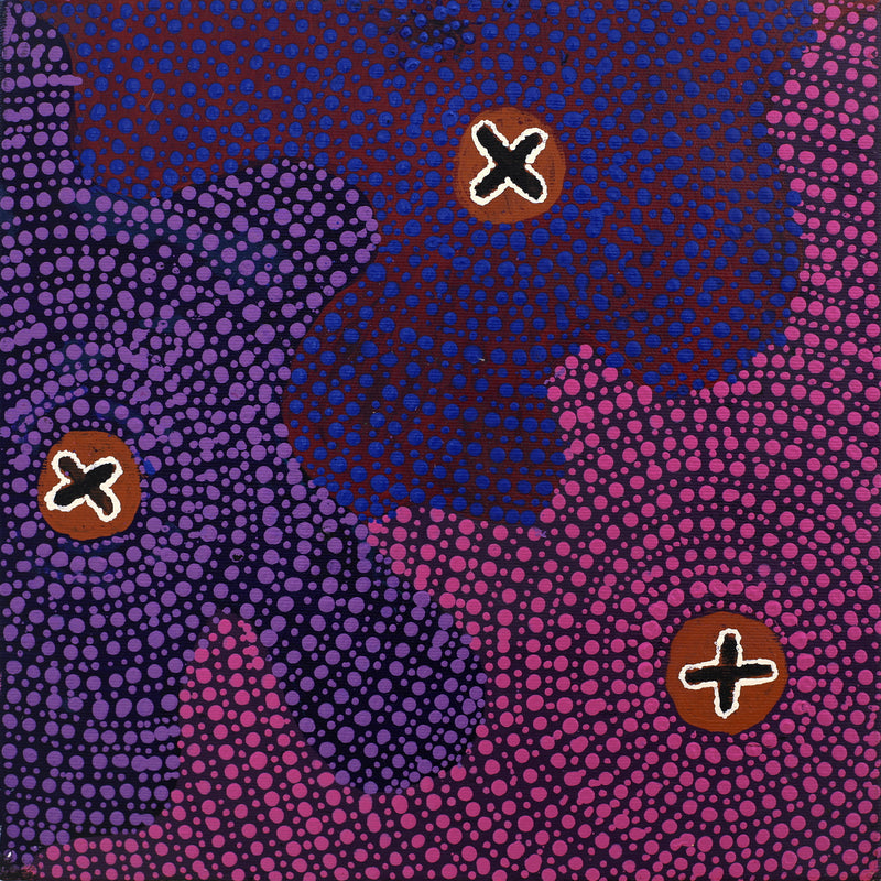 Aboriginal Artwork by Jill Nungarrayi Watson, Ngatijirri Jukurrpa (Budgerigar Dreaming), 30x30cm