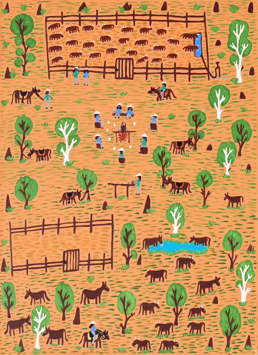 Aboriginal Artwork by Jill Daniels, Stock Girls, 119x88cm